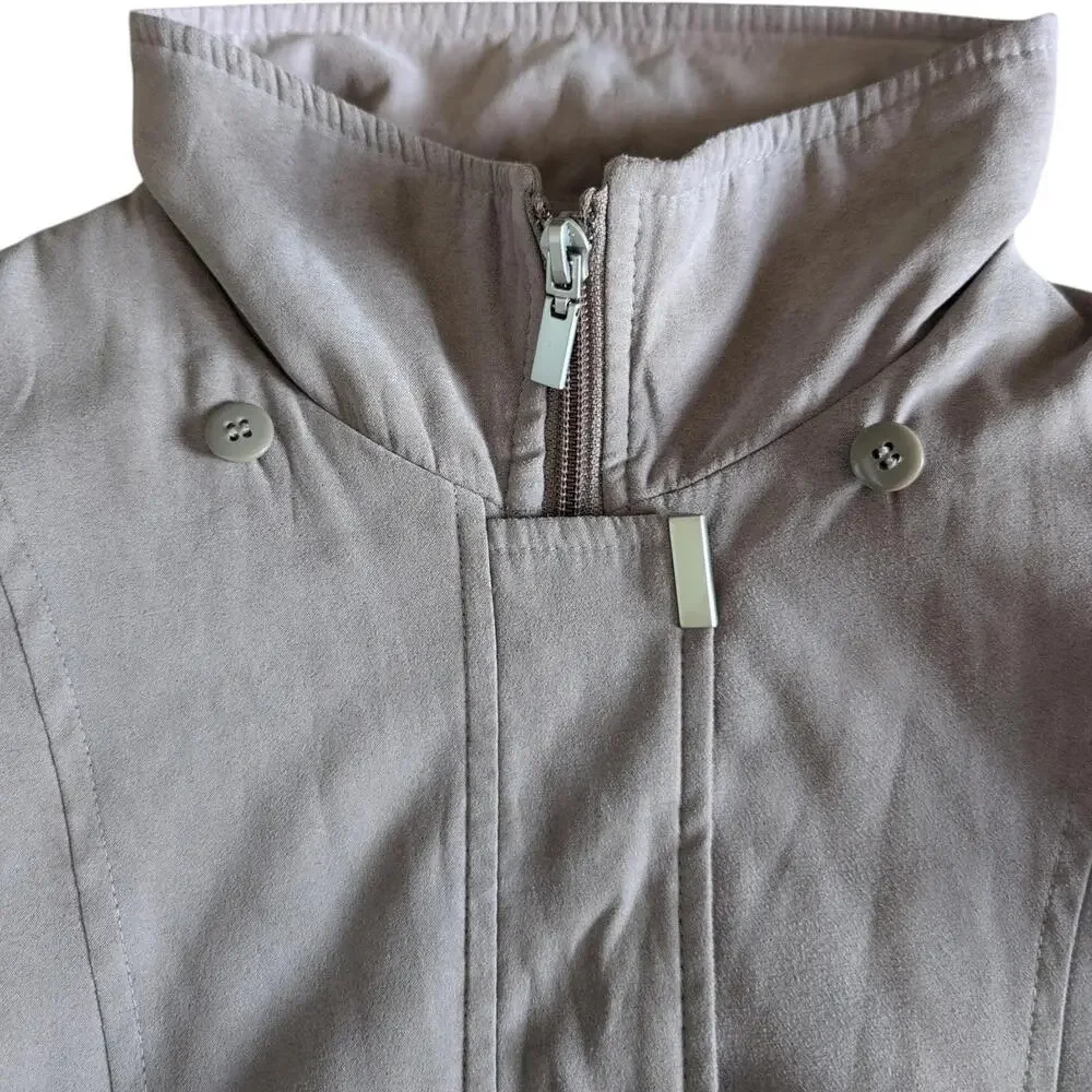 London Fog Coat Womens PM Beige Microfiber‎ Zip Parka Drawstring Waist Insulated